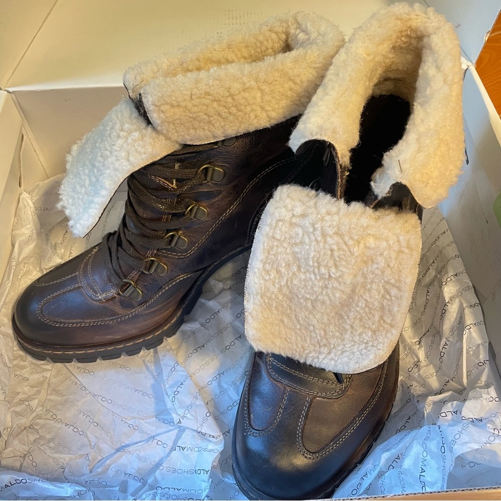 NEW✨Aldo Women’s 7.5 Dark Brown Shearling-Lined Winter Boots